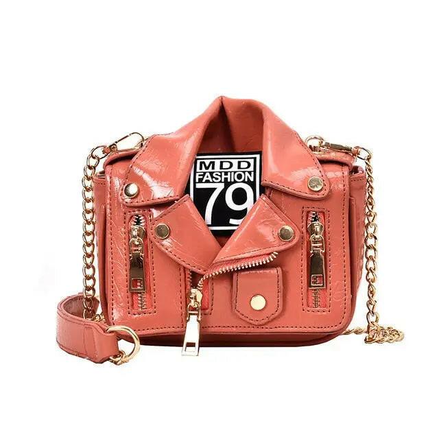 Zipper & Chain Leather Handbag
