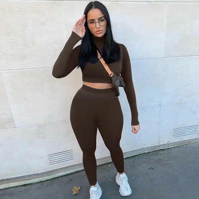 Long Sleeve Top + High Waist Leggings Set