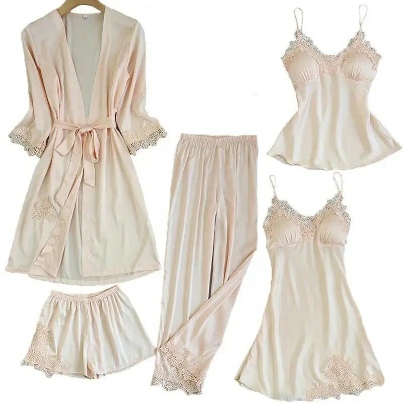 Satin Lace PJ Set 5PC