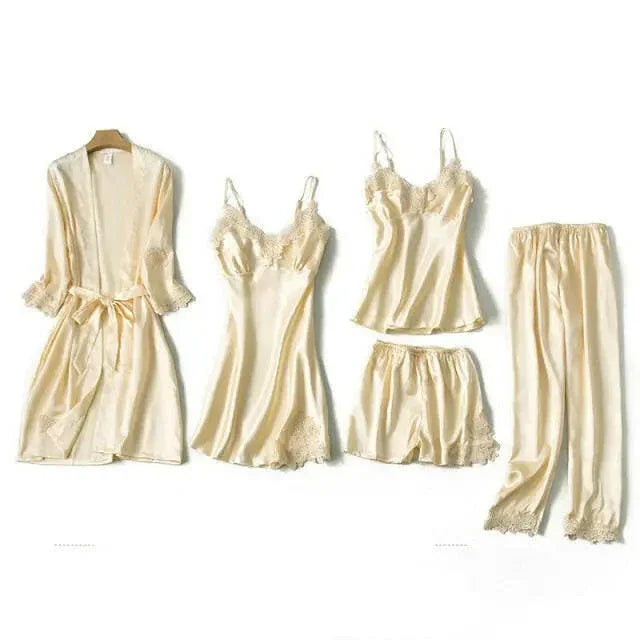Satin Lace PJ Set 5PC