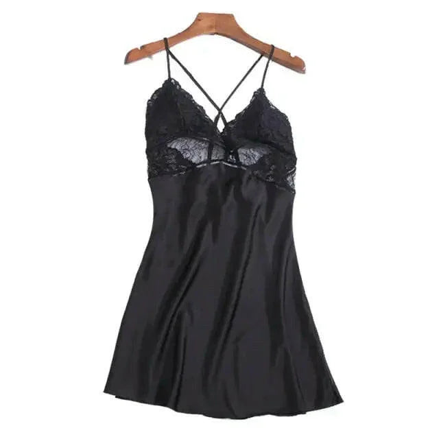 LUX Silk Backless Lace V-neck Nightwear