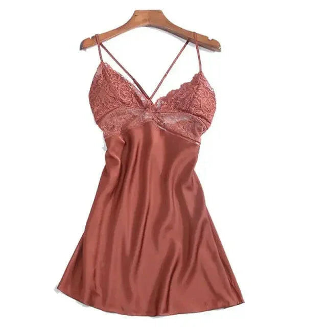 LUX Silk Backless Lace V-neck Nightwear