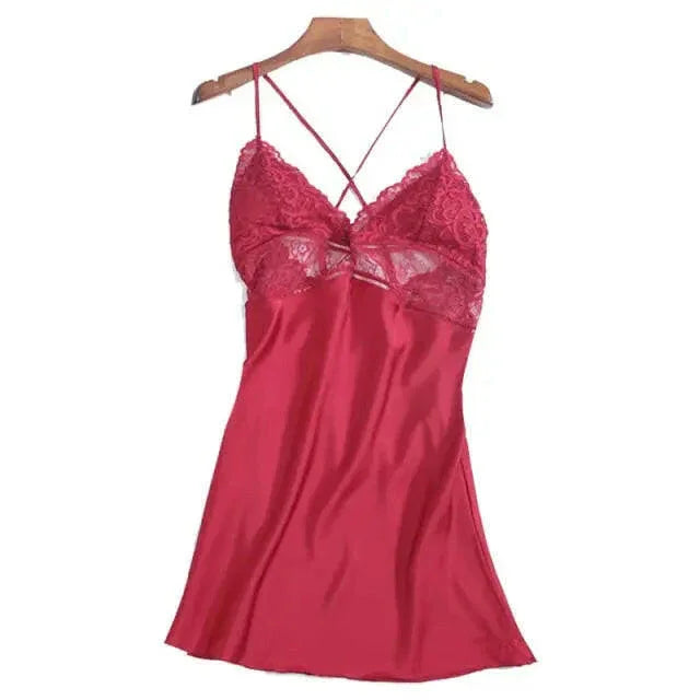 LUX Silk Backless Lace V-neck Nightwear