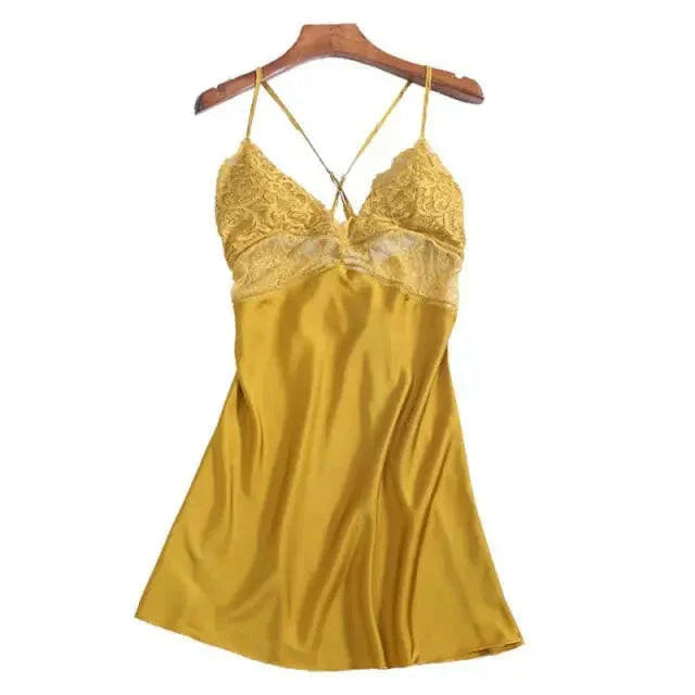 LUX Silk Backless Lace V-neck Nightwear