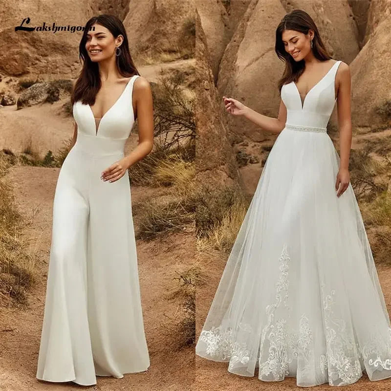 Bridal Jumpsuit With Detachable Skirt Bridal Dress